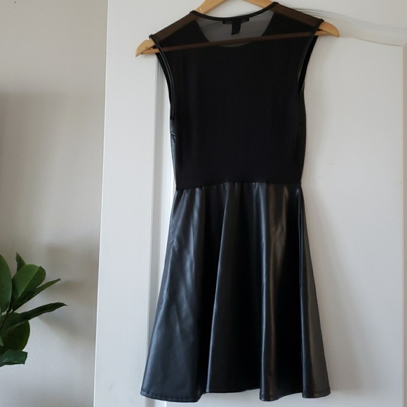 F21 Deep Plunge Mesh Neck, pleather dress - Picture 2 of 3